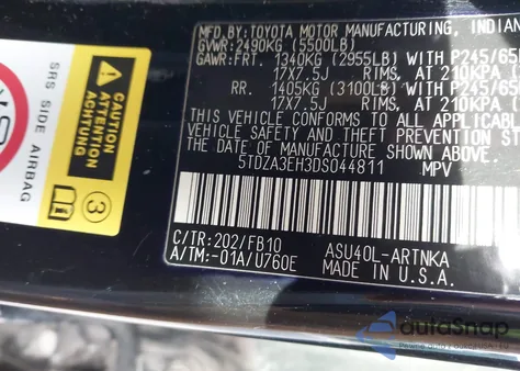 2013 Toyota Highlander из США, поврежденный, VIN 5TDZA3EH3DS044811